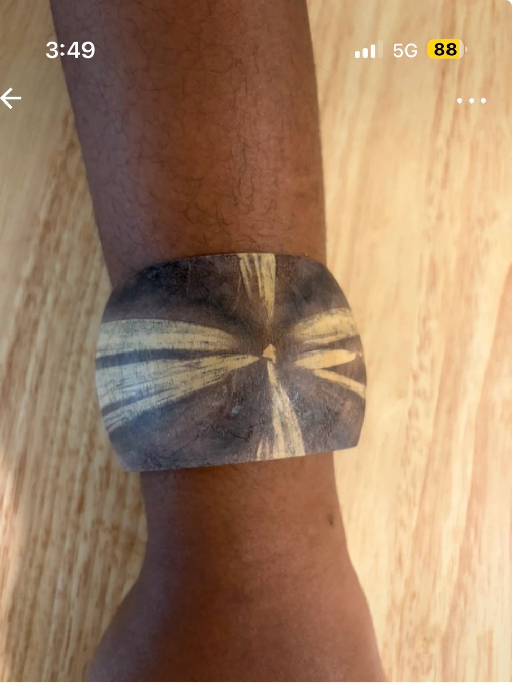 Vintage hand carved Zebra wood Boho wide cuff braclet